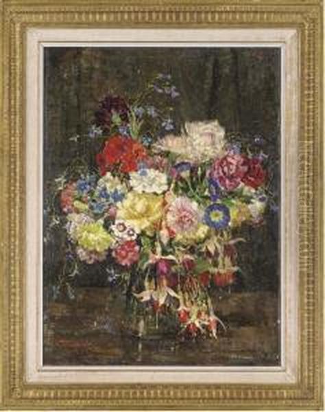 Fuschias And Other Flowers In A Vase - view 1
