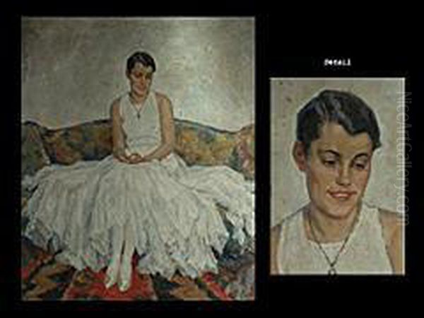 Portrait Einer Jungen Frau Im Weissen Ballkleid - view 1