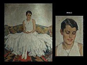 Portrait Einer Jungen Frau Im Weissen Ballkleid