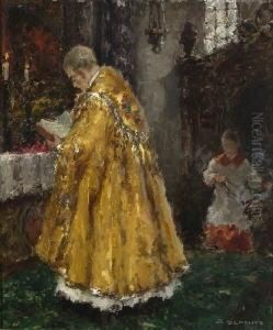 Priester Und Ministrant Am
Altar. by Wilhelm Blanke
