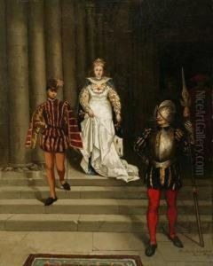 Royal Processionwith Three Figures. Oil On Canvas. Wood Frame. Signed And Datedl.r by Edwin Howland Blashfield
