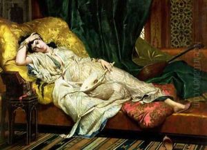 Odalisque with a lute, 1876 by Hippolyte-Dominique Berteaux