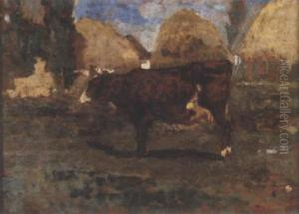 A Cow Standing Beside Hay-ricks - view 1