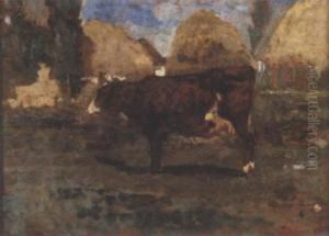 A Cow Standing Beside Hay-ricks by Tina Blau