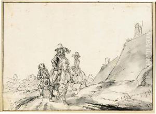 Elegantly Dressed Riders On A Path - view 1