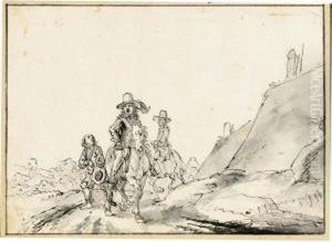 Elegantly Dressed Riders On A Path by Gerrit Claesz Bleker