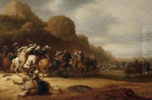 A Cavalry Battle Scene With Roman And Turkish Soldiers by Gerrit Claesz Bleker