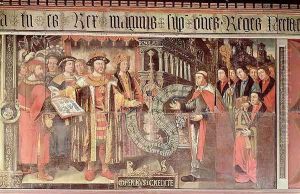 Bishop Robert Sherburne with Henry VIII by Lambert Barnard