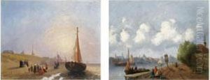 Figures On The Beach,
Scheveningen; Figures Near A River, A Town In The Distance (a Pair) Figures On The Beach,
Scheveningen; Figures Near A River, A Town In The Distance (a Pair)