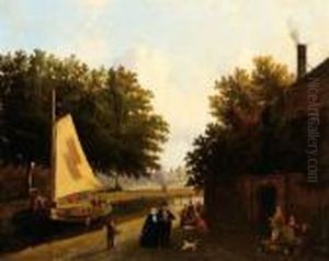 Figures On The Quay And A Boat On A Canal