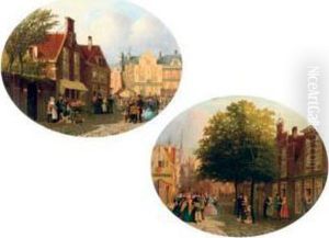 A Lively Market Square; And A Musical Gathering In Scheveningen by Joseph Bles