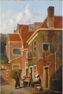 Figures In The Streets Of A Dutch Town by Joseph Bles