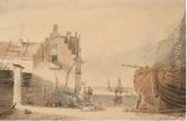Figures By A House On The Beach - view 1