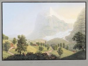 Vue Du Village Et Du Glacier De Grindelwald