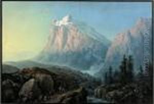 Paesaggio Alpino Con Figure by Ludwig Bleuler