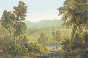 Vue Des Environs De Sallanches Dans La Vallee De Chamonix, Des Pecheurs Au Premier Plan