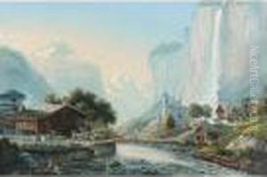 "vue De La Chute De Staubbach 
Canton De Berne"; "vue Des Bains D'ems Pres Coblence Sur Le Rhin"