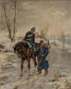 Deux Militaires Sur Un Chemin by Albert Bligny