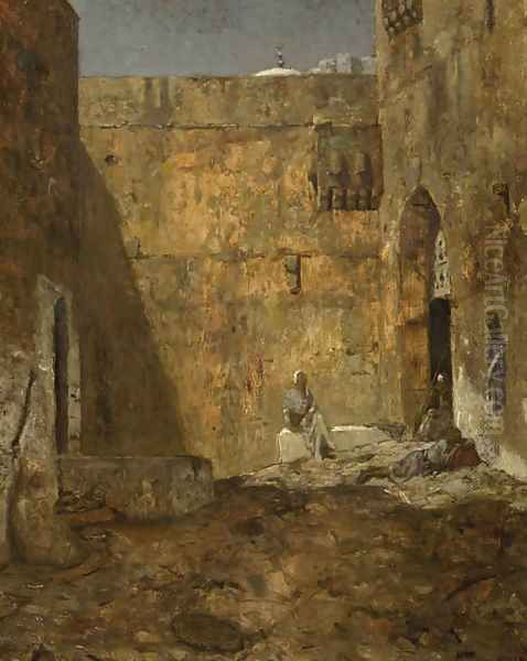 Wachters op een binnenplaats guards by a gate at moonlight - view 1