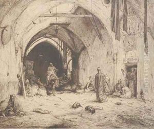A bazaar in Damascus by Marius Bauer
