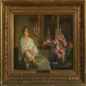 Interior With A Woman Seated In A Gilded Armchair