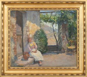 Gerhard Blom: Scenery From Anticoli Corrado. Signed Gerh. Blom