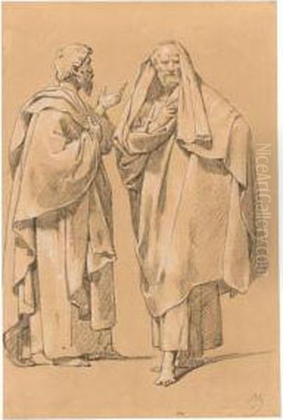 Study Of Two Draped Male Figures - view 1