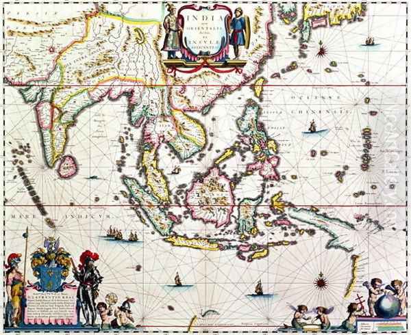 India Quae Orientalis Dicitur, Et Insulae Adiacentes, map showing South-East Asia and The East Indies, published, Amsterdam, c.1635 - view 1