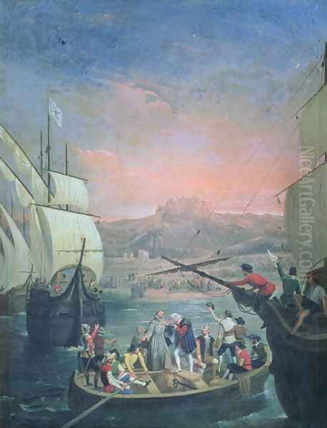 Departure of the Santa Maria, the Pinta and the Nina from Palos in 1492 - view 1