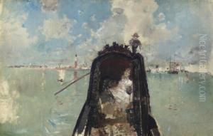 Woman In A Gondola With San Giorgio Maggiore In The Background (in The Gondola) by Robert Frederick Blum