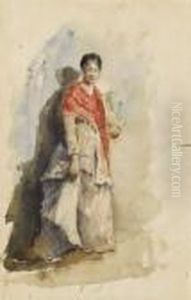 Woman In A Shawl Holding A Fan by Robert Frederick Blum
