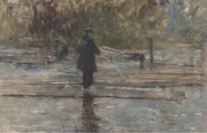 Fishermen At A River's Edge, Holland by Robert Frederick Blum