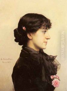 A Lady in Black with Pink Roses by Gunnar Fredrik Berndtson