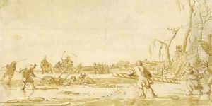 Villagers rescuing travellers drowning in a frozen river Villagers rescuing travellers drowning in a frozen river