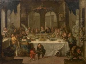 A Palace Interior With Figures Feasting by Faustino Bocchi