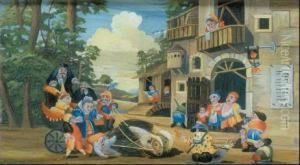A) L'arrivo Del Carro B) Il 
Taglio Del Formaggio C) La Raccolta Dell'uva D) La Lotta Con Lo 
Scarafaggio E) La Lotta Con Gli Uccelli F) L'arrivo Della Sposa