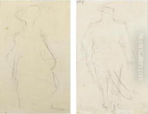 Figura Femminile (recto) Uomo Con Cappello A Larghe Tese (verso) by Umberto Boccioni