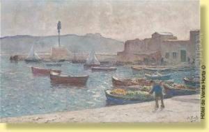 Pecheur Devant Le Port De Villefranche-sur-mer by Anna Boch