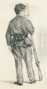 Soldat Mit Gewehr In Ruckenansicht. by Francois Bocion