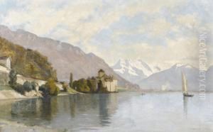 Le Chateau Chillon Vu Du Bord Du Lac.
