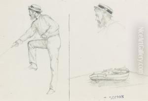 Figurenstudien Zu Einem Angler Und Einem Ruderboot.