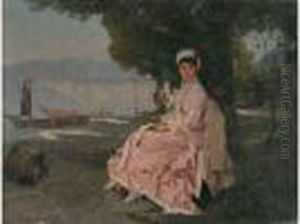 Promeneuse Assise Pres D'un Lac by Francois Bocion