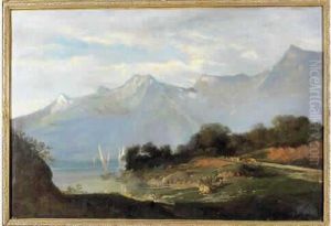 Scene Animee Au Bord Du Lac Leman A Saint Gingolph