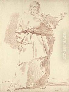 A bearded man in a thick cloak gesturing to the right by Jean-Simon Berthelemy