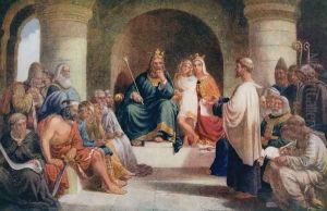 King Alfred (849-99) submitting his laws to the Witan, illustration from 'Lives of Great Men Told by Great Men', c.1920s