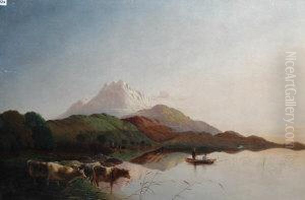 Fisherman And Cattle In A Loch - view 1