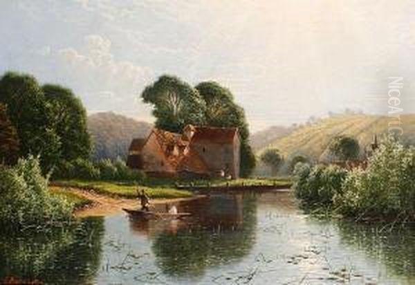 Figures In A Punt In A Summer Landscape - view 1