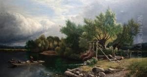 Traps At A Fishing Weir On Thethames by Edwin H., Boddington Jnr.