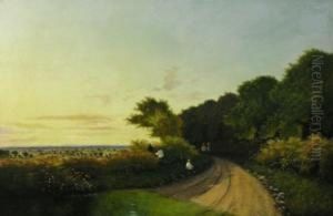 A Wooded Landscape With Figures By A Road by Edwin H., Boddington Jnr.