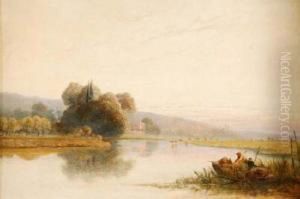 A River Scene With Fisherman by Edwin H., Boddington Jnr.